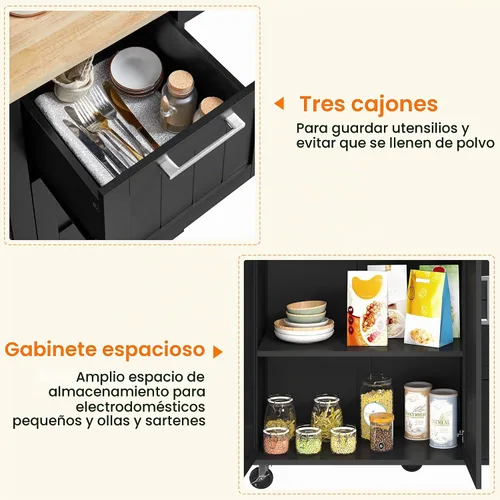 Vista 8 de Yaheetech Isla de cocina enrollable de 49 pulgadas de ancho