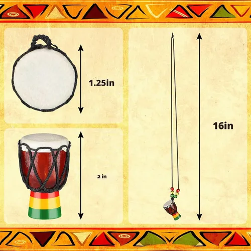 Vista 3 de Sureio 5 collares de instrumento Djembe con mini colgante de tambor africano de madera clásica de mano Congo joyería collar de percusión
