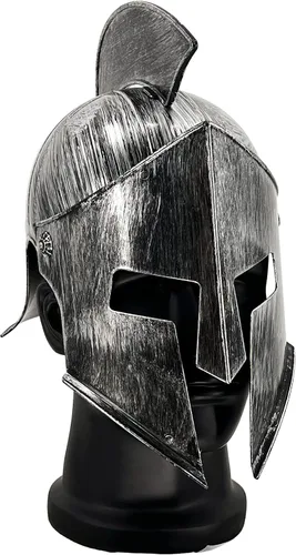Vista 6 de Accesorio de disfraz de casco de gladiador espartano romano antiguo de plástico para juego de batalla Halloween Cosplay LARP plateado