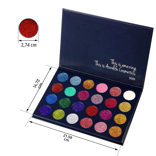 Vista 3 de Aolailiya Paleta de sombra de ojos con brillantina prensada de 24 colores – Mineral Ultra Shimmer paleta de maquillaje sombra de ojos polvo de larga