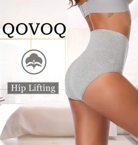 Vista 2 de QOVOQ Ropa interior de algodón de cintura alta para mujer, bragas elásticas suaves y cómodas para mujer, paquete múltiple