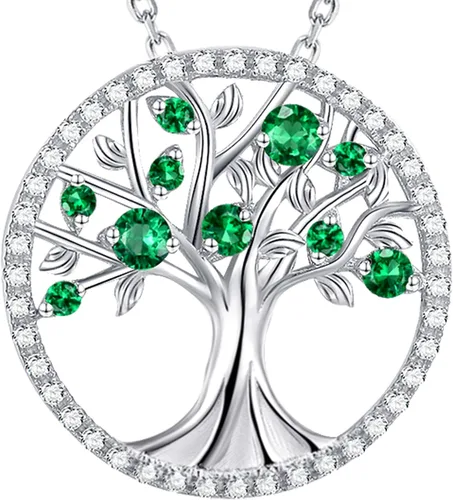 Vista 25 de Collar de árbol de la vida para mujer, collar de perlas esmeralda piedras natales de mayo, junio, para esposa, mamá, regalos de cumpleaños