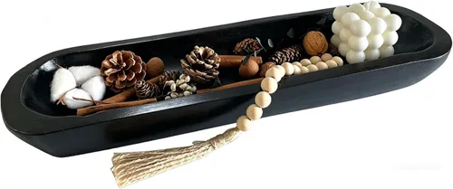 Vista 8 de Cuencos de masa de madera decorativos, cuencos largos rústicos para decoración de pan, bandeja de madera, tallados a mano para decoración de centro