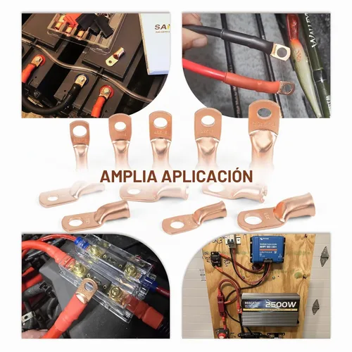 Vista 9 de 6 piezas 1/0 AWG - 1/2" (M12) Sanuke Terminales de anillo para cable de alambre con conectores de extremos resistentes para cable de batería, ojales