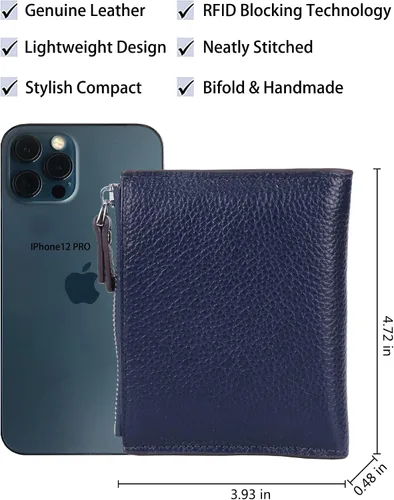 Vista 4 de AINIMOER - Cartera de piel con bloqueo RFID para mujer, tamaño pequeño, compacta, doble zíper, con ventana para identificación