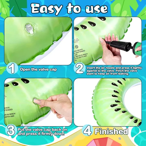 Vista 6 de 6 unidades de flotadores inflables de frutas para piscina, anillos de natación, sandía, naranja, uva, limón, kiwi, juguetes de piscina, tubos