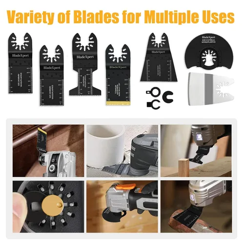 Vista 3 de 30 hojas de sierra oscilantes, cuchillas universales de titanio bimetálico y diente japonés multiherramienta y raspador para madera, plástico