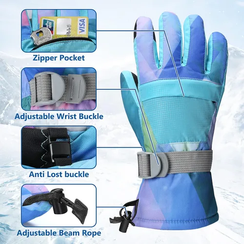 Vista 2 de Guantes de esquí, guantes de nieve impermeables y transpirables para clima frío, se adaptan tanto a hombres como a mujeres, para padres e hijos al