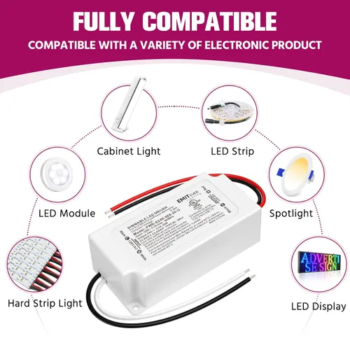 Vista 6 de EMITEVER 60W 24V Dimmable LED Driver, AC 120V a DC Transformador electrónico