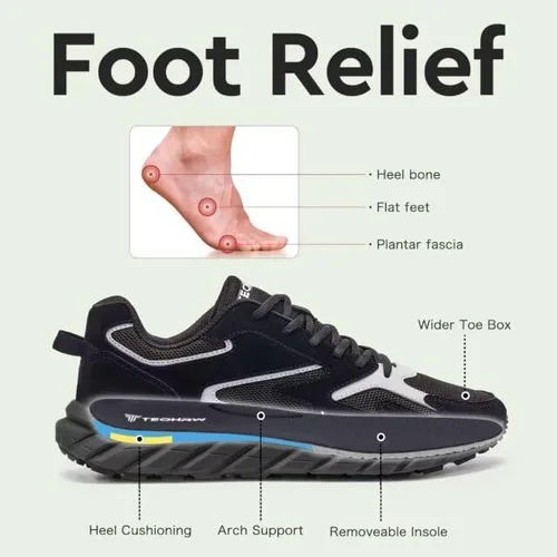 Vista 3 de TEOHRW Zapatos deportivos de ancho extra ancho para hombre, zapatos cómodos para caminar, alivian el dolor de pies, puntera ancha con soporte de arco