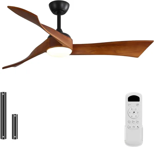 Vista 12 de Sofucor Ventiladores de techo inteligentes de 52 pulgadas con luz moderna de madera maciza para exteriores, ventilador de techo de 3 aspas con luz