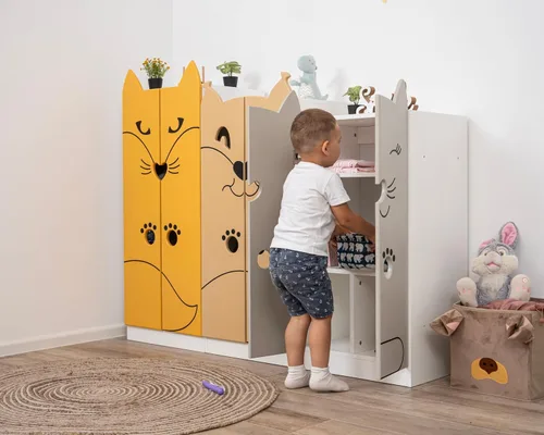 Vista 6 de Armario de vestir para niños pequeños fabricado en Europa, 9 colores de almacenamiento para niñas y niños, pintura a base de agua, armario de vestir