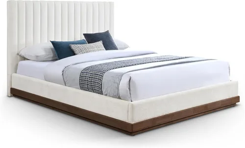 Vista 12 de Meridian Furniture B1245Beige-T Emmet Collection Modern Cama individual contemporánea con tela de felpilla beige suave, acabado de nogal, base
