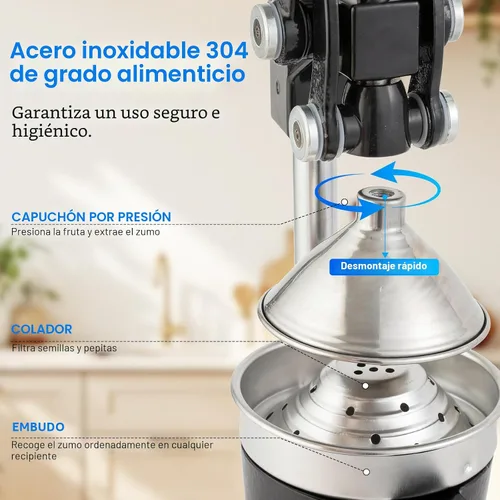 Vista 6 de Exprimidor manual de hierro fundido, exprimidor de cítricos a mano, exprimidor de limón naranja, exprimidor manual resistente, grado comercial