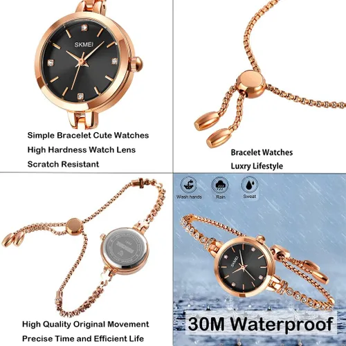 Vista 4 de SKMEI Women Watches Bracelet Diamond Ladies Female Small Rose Gold Fashion Luxury Thin Waterproof Analog Quartz Casual Girls Wife Gifts Silver Wrist