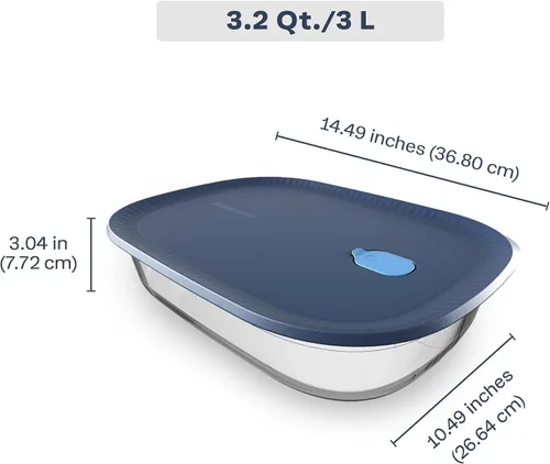 Vista 2 de Tupperware Voila Vidrio XL Rectangular para Almacenamiento de Alimentos – Cazuela Hermética, 3.2 qt / 3 L
