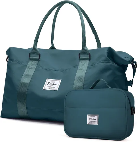 Vista 20 de Bolsas de lona de viaje, bolsa de fin de semana para mujer con bolsillo húmedo y bolsa de aseo personal, bolsa de viaje para gimnasio, Negro
