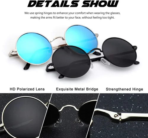 Vista 21 de CGID Gafas de sol unisex polarizadas redondas E01 Lennon
