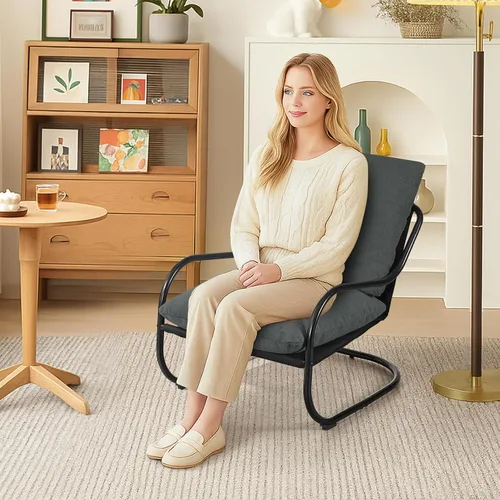 Vista 7 de Peace nest Silla decorativa moderna, sillón tapizado suave con marco de metal resistente, cómoda silla de descanso para sala de estar, dormitorio