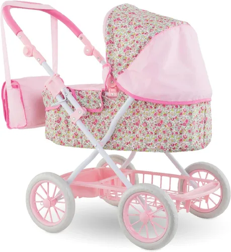 Vista 5 de Corolle Cochecito de muñeca de bebé para niñas, cochecito de bebé plegable de juguete para muñecas con diseño de carro, cochecito rosa
