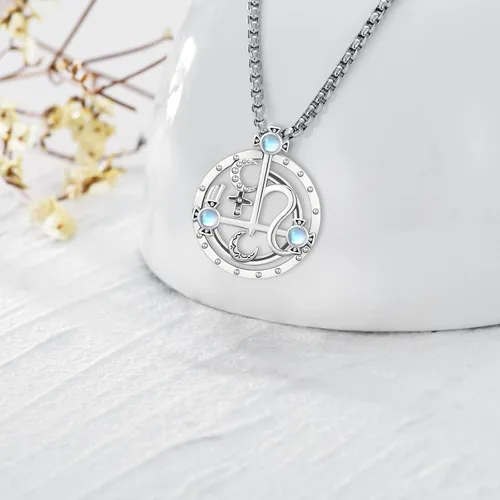 Vista 43 de Collar de pentagrama de plata de ley con triple luna, diosa celta, nudo celta, nudo de brujas, Ankh, sol y luna, Hécate, lilith, Santa Muerte