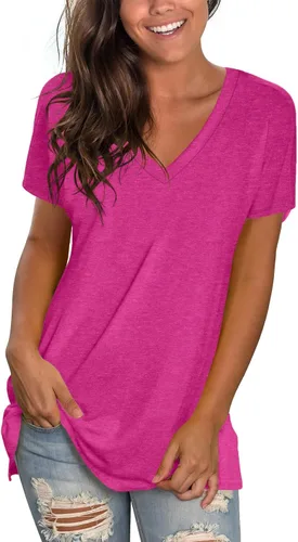Vista 12 de Sipaya - Camiseta de mujer con cuello en V, básica, de ajuste suelto, manga corta, estilo casual