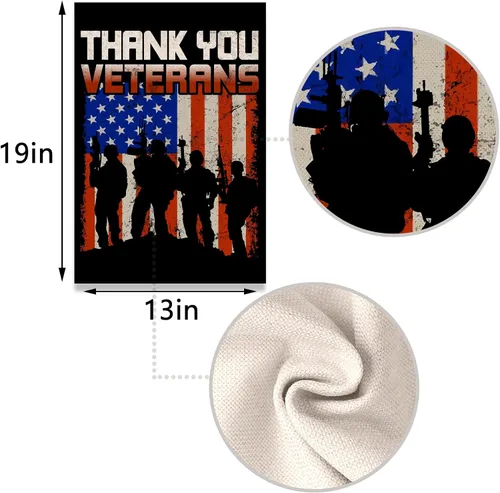 Vista 6 de Nepnuser Bandera de jardín con texto en inglés "Thank You Veterans" para decoración de fiesta, patriótica americana, doble cara, decoración