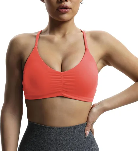 Vista 3 de Aoxjox Brasier deportivo de entrenamiento para mujer, camiseta sin mangas con espalda cruzada, fruncida, con relleno, para yoga