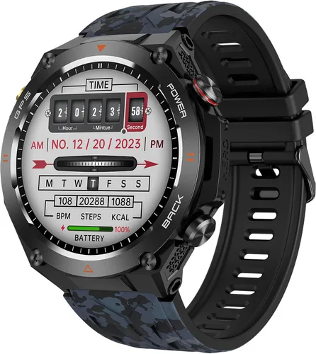 Vista 12 de Yihou ABC - Reloj inteligente de seguimiento GPS para hombre, senderismo, correr, resistente, militar, con marca/respuesta de llamada, brújula Negro