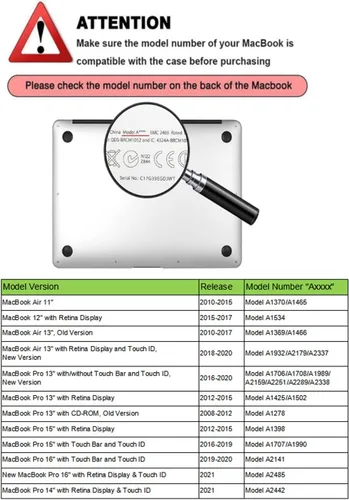 Vista 2 de Funda para laptop compatible con MacBook Air de 11 pulgadas 2015 2014 2013 2012 2011 2010 Realease modelo A1465 A1370, funda protectora de plástico