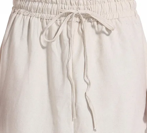 Vista 4 de perdontoo Pantalones harén para hombre, ajuste holgado, cintura elástica, cordón ajustable, pantalones hippie Aladdin beige