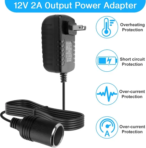 Vista 10 de Herfair Convertidor de CA a CC 2A 24W Adaptador de enchufe para encendedor de cigarrillos de automóvil, cable de alimentación 110-240V a 12V AC/DC