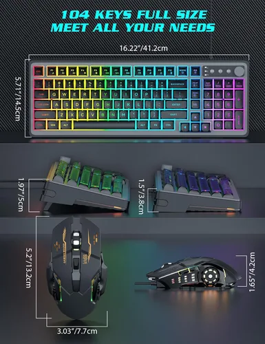 Vista 8 de Combo de teclado y mouse para juegos Retroiluminación RGB 14 efectos de iluminación, teclado de computadora con cable USB, anti-fantasma de 26