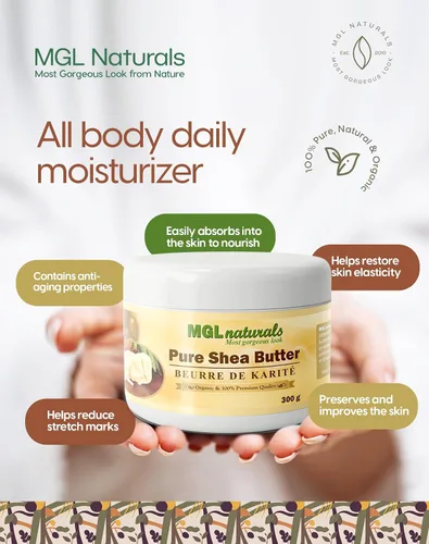 Vista 7 de MGL Naturals Manteca de karité africana sin refinar Marfil batida, 100% cruda, orgánica Aroma de manzana y madreselva. Manteca hidratante
