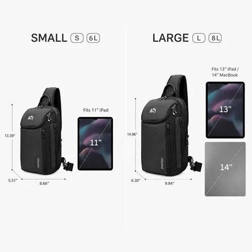 Vista 2 de Mochila bandolera RFID, bandolera de hombro para hombre para viaje de iPad Negro
