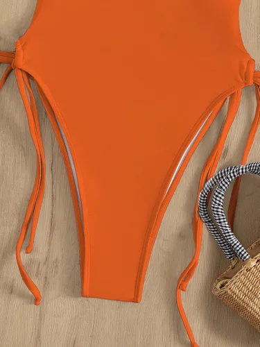 Vista 5 de SHENHE Traje de baño de una pieza con cuello en V profundo y espalda cruzada para mujer