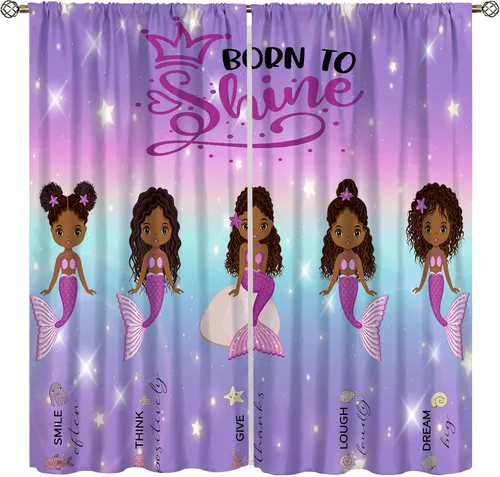Vista 16 de YCness Cortinas afroamericanas para niños, tratamientos de ventana de niña negra afro para dormitorio, lindas cortinas de bailarina bailarina rosa