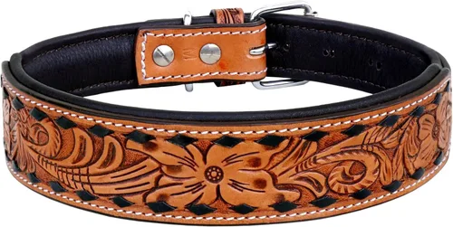 Vista 2 de Collar de cuero para perro estilo occidental, resistente, manual, ajustable, acolchado, suave para cachorros y perros grandes, 10AB114-XS