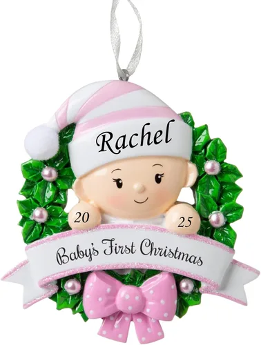 Vista 11 de Adorno de la primera Navidad del bebé 2025, árbol decorativo para bebé, recuerdo personalizado de vacaciones, adorno de mi primera Navidad