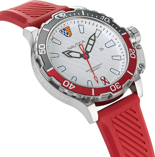Vista 2 de Nautica NAPGLS110 Glenrock Lagoon Reloj con correa de silicona grisblancorojo para hombre Rojo