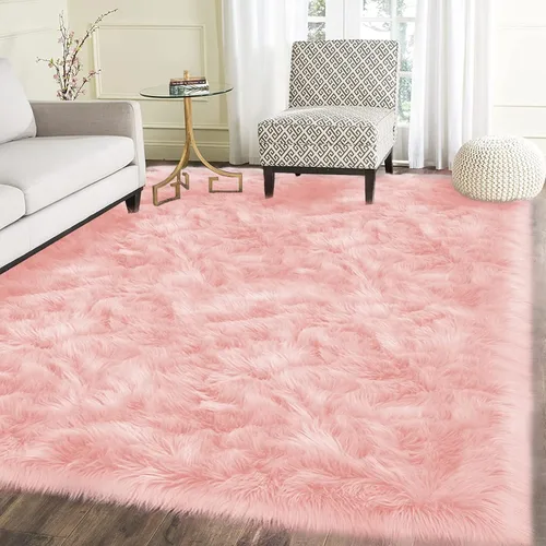 Vista 34 de Latepis - Alfombra rectangular de piel sintética tipo lana de oveja suave y esponjosa de estilo bohemio para sala de estar, dormitorio y residencias