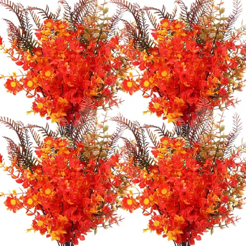 Vista 2 de Geosar 24 paquetes de flores artificiales de otoño para exteriores, resistentes a los rayos UV, flores amarillas y naranjas, flores falsas