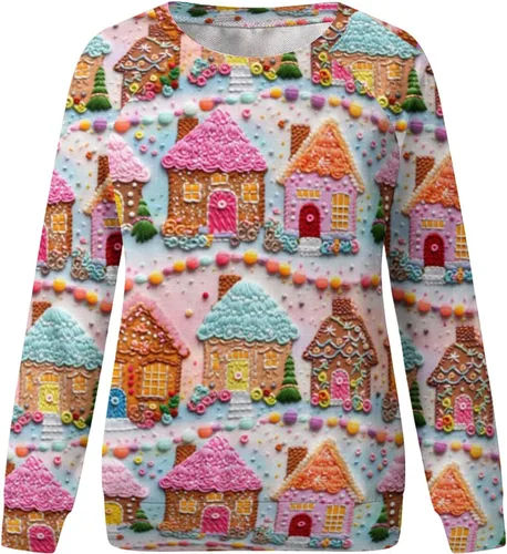 Vista 4 de 2023 Fashion Sweatshirt for Women Ugly Christmas 3D Graphic Printed Pullover Tops Funky Fun Long Sleeve Shirt Blouse