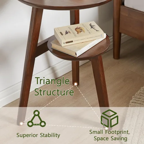 Vista 4 de Solid Wood 2-Tier Round Side Table Full Wood Living Room End Table 16 inch Walnut Brown