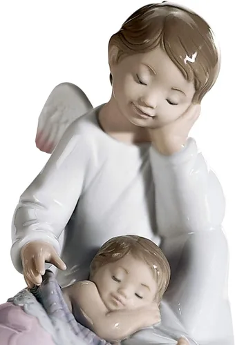 Vista 2 de LLADRÓ Figura rosa de mi ángel de la guarda. Figura de ángel guardián de porcelana.
