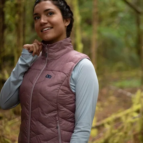 Vista 7 de Outdoor Research Chaleco ligero SuperStrand para mujer, chaleco resistente al viento y con aislamiento