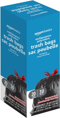 Vista 2 de Amazon Basics - Bolsas de basura multiusos con cordón, 30 galones, 20 unidades, paquete de 1