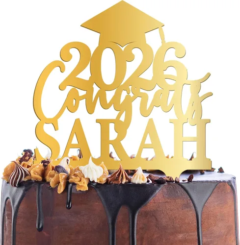 Vista 10 de Decoración personalizada para tartas de graduación – Decoración para tartas de graduación con nombre y fecha – Decoraciones acrílicas personalizadas