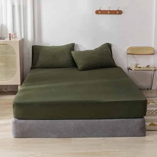 Vista 8 de DONEUS - Juego de sábanas bajeras de algodón de punto de color verde oscuro, conjunto de sábanas bajeras de 3 piezas con bolsas de 15.0 pulgadas