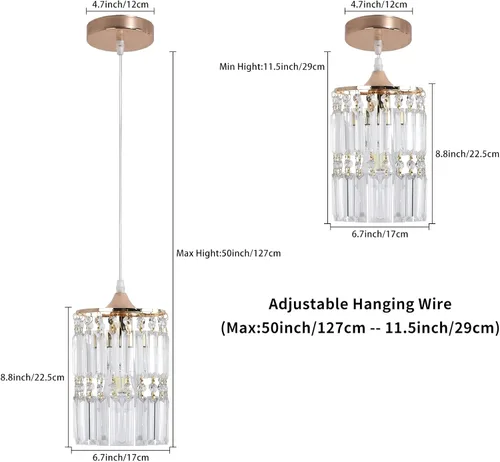 Vista 4 de Lámpara colgante de techo de cristal para sala de estar, comedor, cocina, pasillo (colgante dorado)